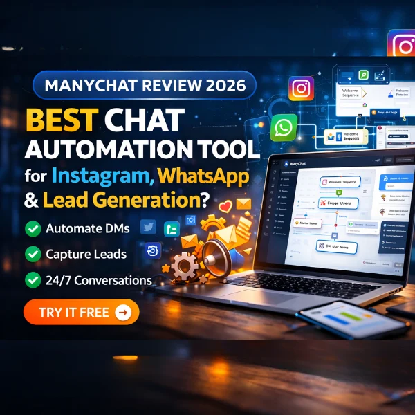 ManyChat chat automation dashboard for Instagram and WhatsApp lead generation and messaging workflows